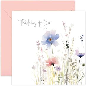 Old English Co. Sympathy Greeting Card for Loved Ones - 'Thinking of You' Painted Floral Flower Meadow Sympathy Card - Thinking of You Card for Men and Women | Blank Inside Envelope