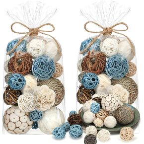 Riceshoot 2 Pack Decorative Balls Potpourri Bowl Filler Decor Natural Vase Bowl Filler Assorted Spherical Rattan Twigs Wicker Balls Cotton for Home Decor Centerpiece(White)
