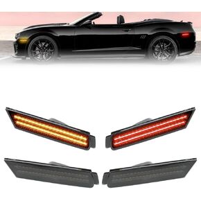 ROCCS 4PCS LED White Clear LED Side Marker Lights Compatible with 2010-2015 Chevy Camaro SS/RS/ZL1/LT Front Rear Bumper LED Sidemarker Signal Light, Clear Lens