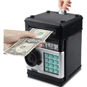 Cargooy Mini ATM Piggy Bank ATM Machine أفضل هدية للأطفال، رمز إلكتروني Piggy Bank Money Counter Safe Box Coin Bank للأولاد والبنات حافظة قفل كلمة المرور (ذهبي)