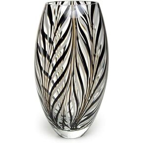 Cá d'Oro Glass Vase Black and White Feather Pattern Hand Blown Murano-Style Art Glass - Model 54 MS