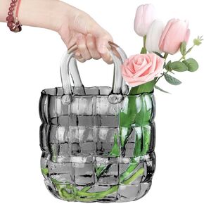 Unique Purse Vase for Flowers,Pink Handmade Thicken Bubbled Glass Bag Vases with Gradient Color for Home Decors .Great Clear Purse Flower Vase for Centerpiece,Floral Arrangement,Wedding Decors.