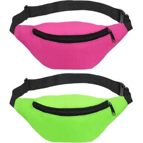 PATIKIL 80s Fanny Pack for Women, 2 Pack Adjustable Waist Bag 90s Fanny Pack for Party, Running, Pink, Green