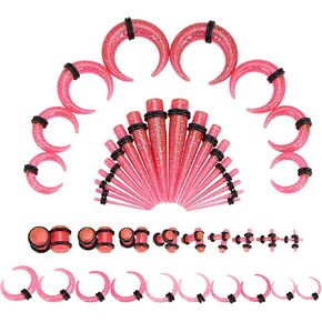 Qmcandy 54pcs Acrylic Ear Stretching Kit 14G-00G Taper Plugs Spiral Ear Tapers Kit Ear Gauges Stretcher Expander