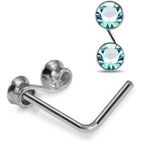 Crystal Stone S Shape 925 Sterling Silver 22 Gauge L Shaped Nose Pin Jewelry