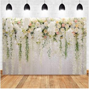 White Rose Floral Theme Photography Backdrops Bridal Shower Wedding Flowers Photo Background Baby Girl Birthday Party Portrait Dessert Cake Table Decor Photo Booth Studio Props 7x5ft Vinyl