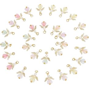 PH PandaHall 30pcs Golden Angel Charms Heart Angle Wing Charms Imitation Pearl Dangles Mixed Colors Angel Wing Pendants Angle Pendants with Jump Rings for Jewelry Making Necklace Earrings Keychains