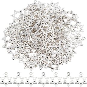 SUNNYCLUE 1 Box 100Pcs Star of David Charms Six Point Star Charm Tibetan Silver Alloy Retro Magen David Star Magic Hexagram Charm for Jewelry Making Charms Supplies DIY Necklace Bracelet Earring Adult