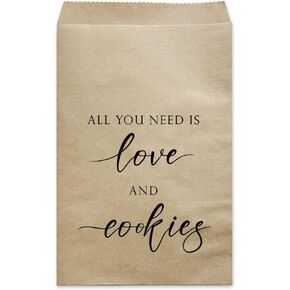 MAGJUCHE All You Need Is Love And Cookies Wedding Party Favor Bags, 50-Pack Kraft Reception Treat Bags