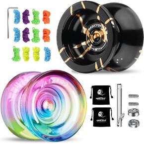 MAGICYOYO N11 Professional Unresponsive Yoyo & Responsive Yo Yo for Kids 8-12 or Above Alloy Aluminum Yo-Yo with Yoyo Bag, 1 Glove, 12Strings and Responsive Bearing Kit (Black Red)