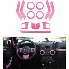 Full Set Interior Decoration Trim Kit Steering Wheel& Center Console Air Outlet Trim, Door Handle Cover Inner for Jeep Wrangler JK JKU 2011-2017 2 Door &4 Door (Orange 12PCS)