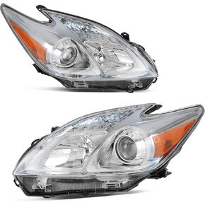 AUTOSAVER88 Headlight Assembly Compatible with 2010-2015 Prius Replacement Headlamp Chrome Housing Amber Reflector Clear Lens