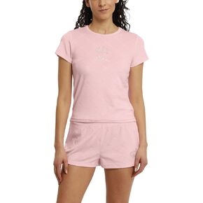 Juicy Couture Women's 2 Piece Velvet Fleece Short Sleeve Shirt and Pajama Shorts Lounge Sleepwear Set