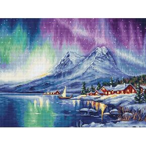 Luca-S Petit Point Kit Northern Lights, G705, Counted Cross Stitch Kit for Adults, Needlecraft and Embroidery Kit