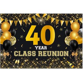 JOYMEMO 40 Year Class Reunion Backdrop - Black and Gold 40th School Class Reunion Decorations, Photography Background for Class of 1984 High School Reunion Welcome Back Party