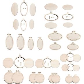 Mini Embroidery Hoop, Wooden Embroidery Hoop Keychain Round Oval Mini Embroidery Hoops for Ornaments Small Tiny Embroidery Hoops for Handmade Sewing Pendant Embroidery (24 Sets-Round+Oval)