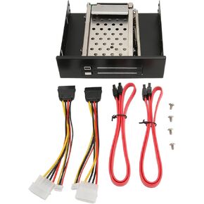 2.5in Internal HDD Enclosure Dual Bay, Mounting Bracket, 6Gbps Running, Hot Swap,Hard Drive Thickness HDD Mobile Rack Cage for 5.25in Floppy Drive Bay