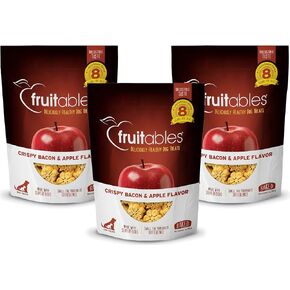 Fruitables 7 Ounce Crunchy Baked Dog Treats Baked Bacon Apple Flavor Pack of 3