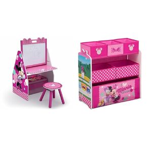 Delta Children Kids Easel and Play Station – Ideal for Arts & Crafts & Chair Desk with Storage Bin, Disney Minnie Mouse