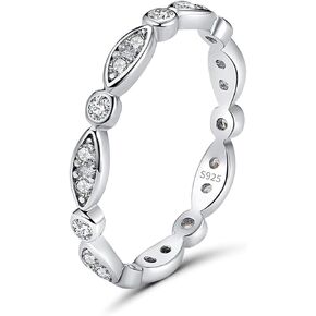 925 Sterling Silver Wedding Band for Women Cubic Zirconia Simulated Diamond Engagement Stackable Ring Eternity Bands for Women