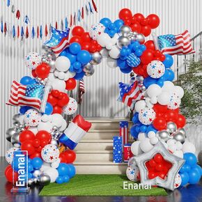 4th of July Balloon Garland Arch Kit, 165pcs Red White and Blue Balloons with Star Flag Foil Balloons for Baseball Nautical Party Independence Day Decorations Patriotic Birthday Party Supplies