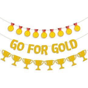 Pre-Strung Go For Gold Banner, Championship Trophy Banner for Sports Competition Sports Themed Birthday Party Decorations in Kuwait