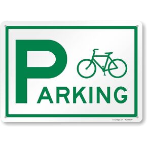 SmartSign 10 x 14 inch “Bicycle Parking" Metal Sign With Bicycle Graphic, 40 mil Laminated Rustproof Aluminium, White and Green