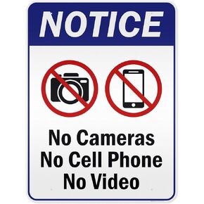 No Cameras No Cell Phone No Video Sign, 7x10 Inches, Rust Free .040 Aluminum, Fade Resistant, Made in USA by My Sign Center