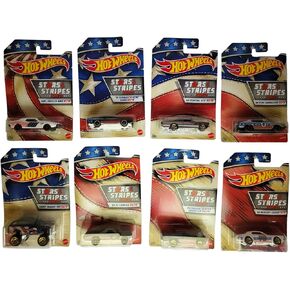 مجموعة Hot Wheels American Stars and Stripes مكونة من 8 مركبات مصبوبة باللون الأحمر والأبيض والأزرق