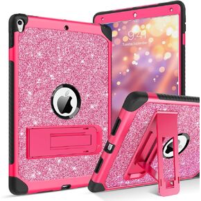 BENTOBEN iPad Air (3rd Gen) 10.5" 2019 Case, iPad Pro 10.5" 2017 Case,Glitter Sparkly 3 Layers Heavy duty Shockproof Protective Hybrid Hard PC TPU Bumper Kickstand Kids iPad Air 3 Gen Cover, Rose Gold