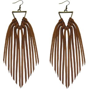 Fringe Leather Earrrings Boho Western Earrings for Women Cowgirl Leather Tassel Earrings for Women Triangle Deerskin Leather Fringe Statement Dangle Earrings for Women Western Jewelry