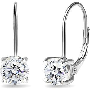 Sterling Silver 6mm Leverback Earrings Made with AAA Cubic Zirconia