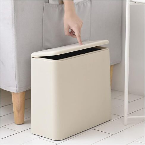 Modern Wastebasket Thin Trash Can,Small Rectangular Dog Proof Plastic Trash Bin,3.2 Gallon/12 Liter Slim Plastic Trash Can Wastebasket with Press Type Lid, White in Saudi Arabia