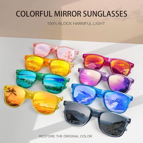Pibupibu Wholesale Neon Party Sunglasses Bulk, Retro 80s 90s Mirror Colorful Sunglasses Party Favors Unisex in Saudi Arabia