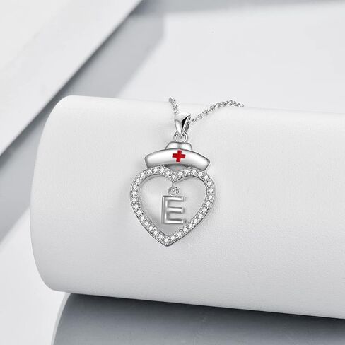 POPLYKE Nurse هدايا المجوهرات الأولية للممرضات 925 الفضة الاسترليني ممرضة قلادة قلادة للنساء طالبات الممرضات in Saudi Arabia