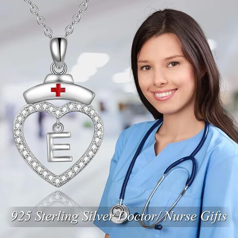 POPLYKE Nurse هدايا المجوهرات الأولية للممرضات 925 الفضة الاسترليني ممرضة قلادة قلادة للنساء طالبات الممرضات in Saudi Arabia