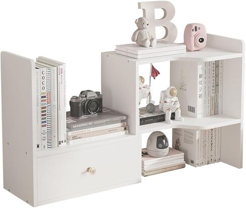 رف كتب خشبي قابل للتوسيع، رف مكتب خشبي قابل للتعديل، رف تخزين علوي، خزانة كتب للمكتب والمنزل (أسود) in Kuwait