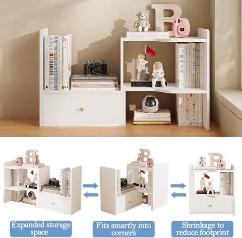 رف كتب خشبي قابل للتوسيع، رف مكتب خشبي قابل للتعديل، رف تخزين علوي، خزانة كتب للمكتب والمنزل (أسود) in Kuwait