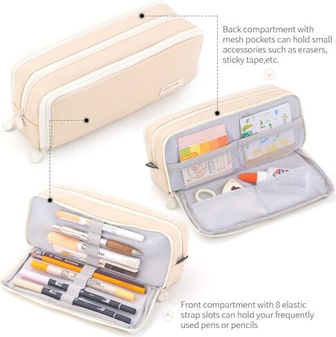 CICIMELON Large Capacity Pencil Case 3 Compartment Pouch Pen Bag for School Teen Girl Boy Men Women (Pink) in Kuwait