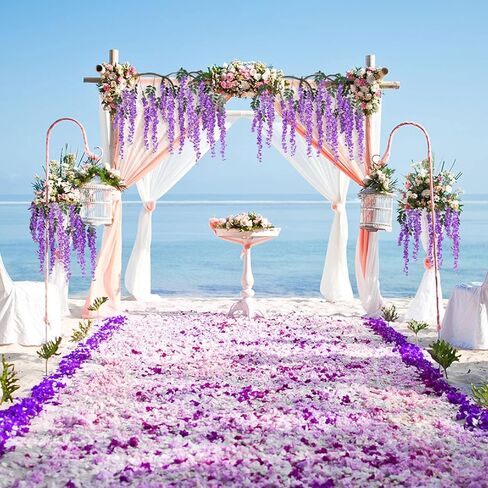 6 عبوات من قطعة واحدة بطول 3.2 قدم من الحرير الاصطناعي الوستارية الكرمة راتا المعلقة على شكل زهرة حريرية لحفلات الزفاف والمنزل والمكتب ومساحة الحفلات DIY، أرجواني in Kuwait