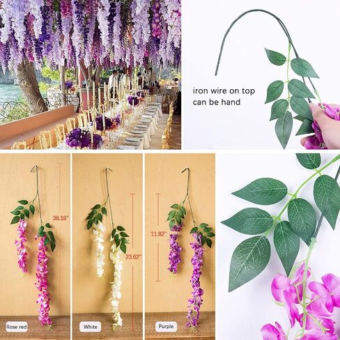 6 عبوات من قطعة واحدة بطول 3.2 قدم من الحرير الاصطناعي الوستارية الكرمة راتا المعلقة على شكل زهرة حريرية لحفلات الزفاف والمنزل والمكتب ومساحة الحفلات DIY، أرجواني in Kuwait