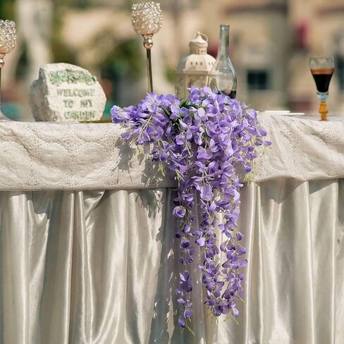 6 عبوات من قطعة واحدة بطول 3.2 قدم من الحرير الاصطناعي الوستارية الكرمة راتا المعلقة على شكل زهرة حريرية لحفلات الزفاف والمنزل والمكتب ومساحة الحفلات DIY، أرجواني in Kuwait