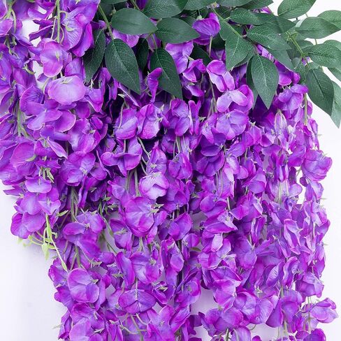 6 عبوات من قطعة واحدة بطول 3.2 قدم من الحرير الاصطناعي الوستارية الكرمة راتا المعلقة على شكل زهرة حريرية لحفلات الزفاف والمنزل والمكتب ومساحة الحفلات DIY، أرجواني in Kuwait