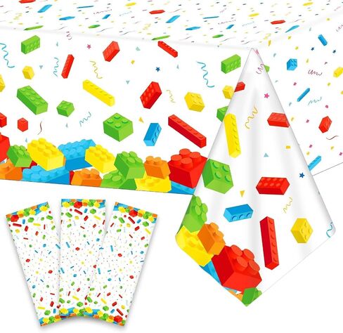 chiazllta 3 Pcs Building Blocks Party Tablecloth 137 x 54 Inches Building Blocks Theme Party Decorations Disposable Plastic Table Cover for Children Kids Blocks Birthday Party Decor Supplies Favors in Kuwait
