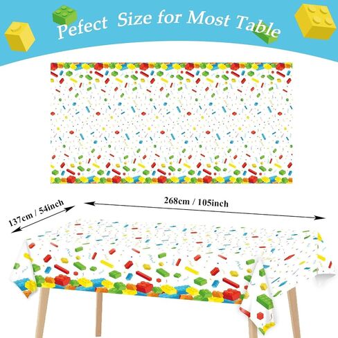 chiazllta 3 Pcs Building Blocks Party Tablecloth 137 x 54 Inches Building Blocks Theme Party Decorations Disposable Plastic Table Cover for Children Kids Blocks Birthday Party Decor Supplies Favors in Kuwait