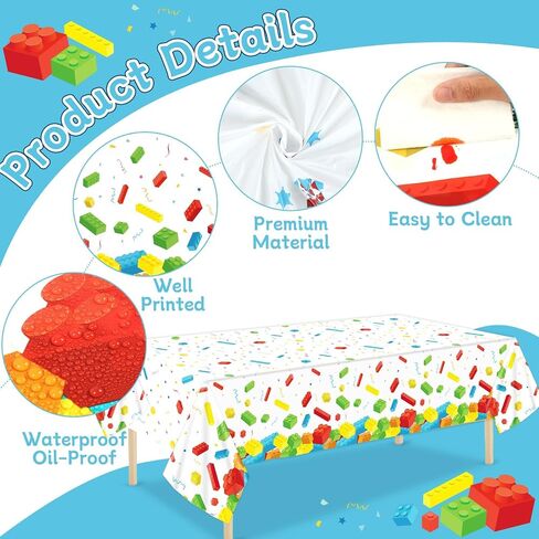chiazllta 3 Pcs Building Blocks Party Tablecloth 137 x 54 Inches Building Blocks Theme Party Decorations Disposable Plastic Table Cover for Children Kids Blocks Birthday Party Decor Supplies Favors in Kuwait