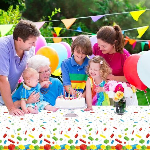 chiazllta 3 Pcs Building Blocks Party Tablecloth 137 x 54 Inches Building Blocks Theme Party Decorations Disposable Plastic Table Cover for Children Kids Blocks Birthday Party Decor Supplies Favors in Kuwait