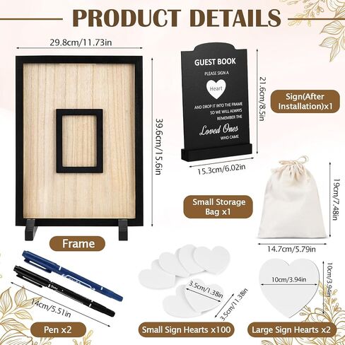 FACULX Wedding Guest Book Alternative - Rustic Wedding Decorations for Reception Wooden Wedding Frame Guest Book with 102 Wooden Hearts for Baby Shower Wedding Anniversary Ceremony, Black in Saudi Arabia