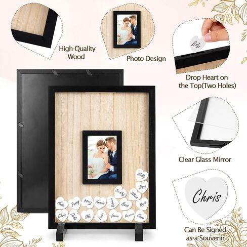 FACULX Wedding Guest Book Alternative - Rustic Wedding Decorations for Reception Wooden Wedding Frame Guest Book with 102 Wooden Hearts for Baby Shower Wedding Anniversary Ceremony, Black in Saudi Arabia