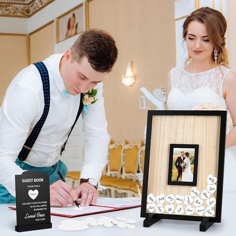 FACULX Wedding Guest Book Alternative - Rustic Wedding Decorations for Reception Wooden Wedding Frame Guest Book with 102 Wooden Hearts for Baby Shower Wedding Anniversary Ceremony, Black in Saudi Arabia